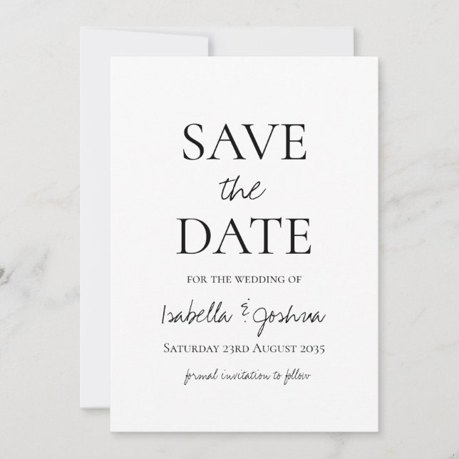 Modern Black & White Typography Save the Date (Front)