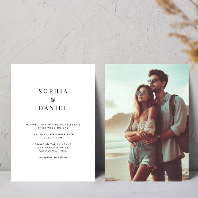 Modern Black & White Typography Wedding Photo  Invitation (Creator Uploaded)