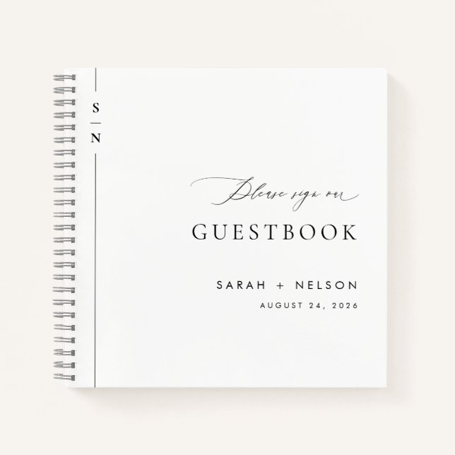 Modern Black & White Unique Wedding Guest Book (Front)