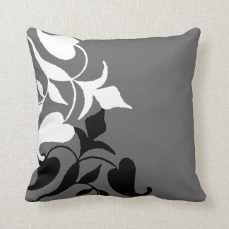 Modern Black & White Vine Grey Throw Pillow