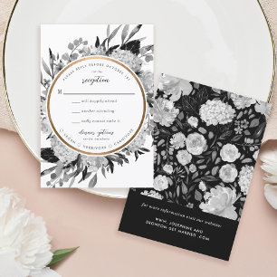 Modern Black & White Watercolor Floral Frame RSVP