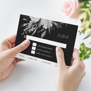 Modern Black & White Watercolor Floral RSVP Invitation