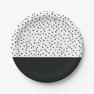 Modern black white watercolor polka dots pattern paper plate