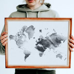 Modern Black White Watercolor World Map Canvas Print<br><div class="desc">Black & White Modern Watercolor World Artwork</div>
