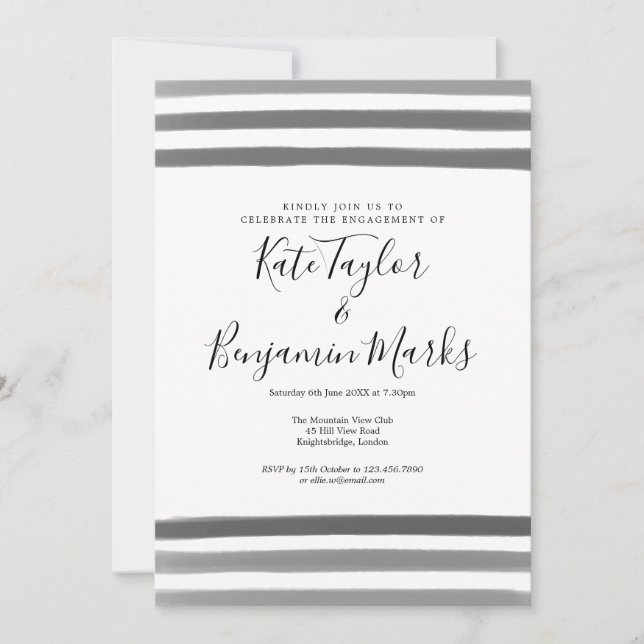 Modern Black & White Watercolours Engagement Party Invitation (Front)