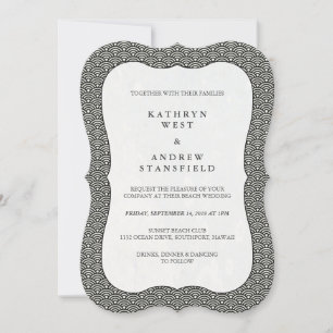 Modern Black+White Wave Pattern Wedding Invitation