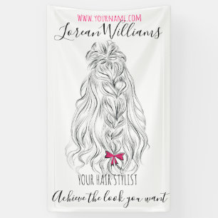 Modern Black White Wavy Hair Pink Bow Hairstyling  Banner
