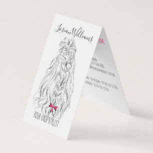 Modern Black White Wavy Hair Pink Bow Hairstyling Business Card