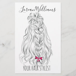 Modern Black White Wavy Hair Pink Bow Hairstyling Flyer