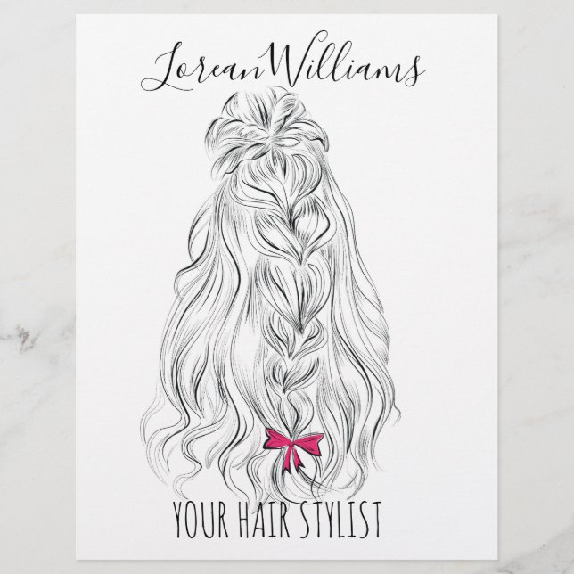 Modern Black White Wavy Hair Pink Bow Hairstyling  Flyer (Front)