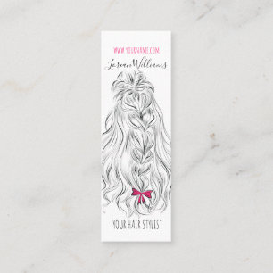 Modern Black White Wavy Hair Pink Bow Hairstyling  Mini Business Card
