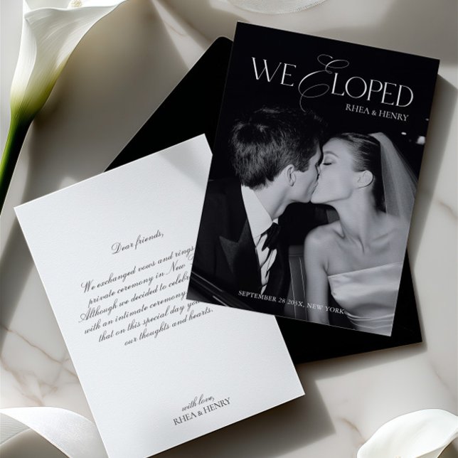 Modern Black & White We Eloped Wedding Announcement (Modern Black & White We Eloped Wedding Announcement)
