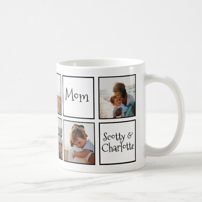 Modern Black White We Love You Lots Mum 6 Photo Coffee Mug (Right)