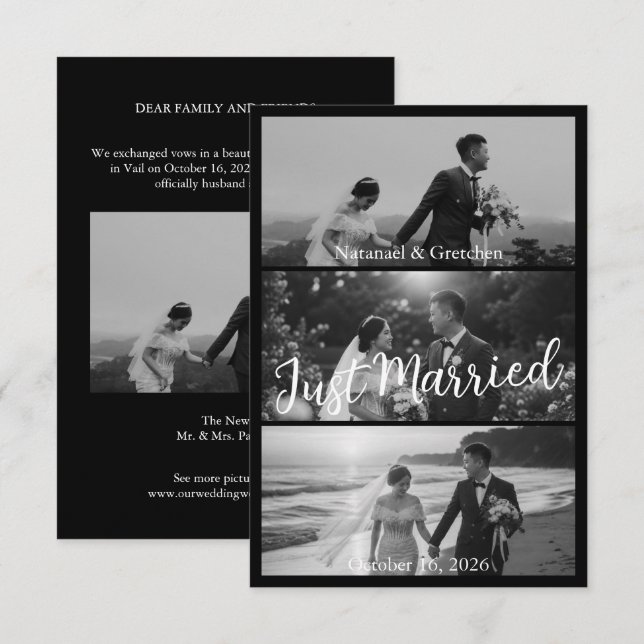 Modern Black & White Wedding Announcements (Front/Back)
