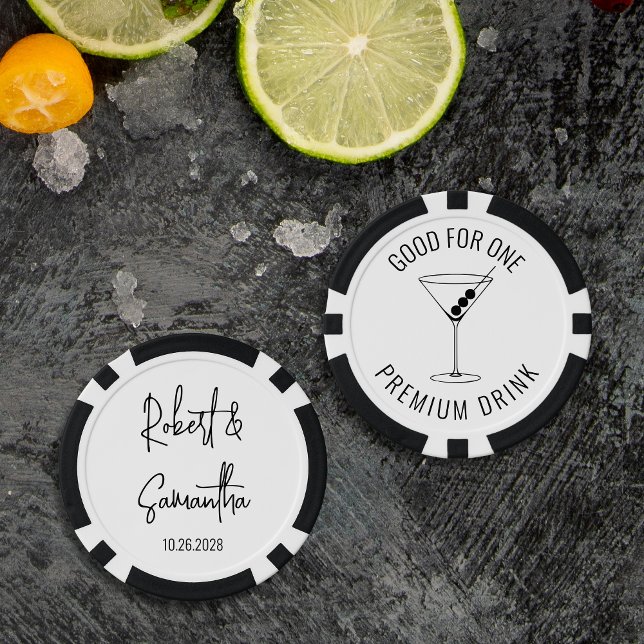 Modern Black White Wedding Drink Cocktail Bar Poker Chips (Creator Uploaded)