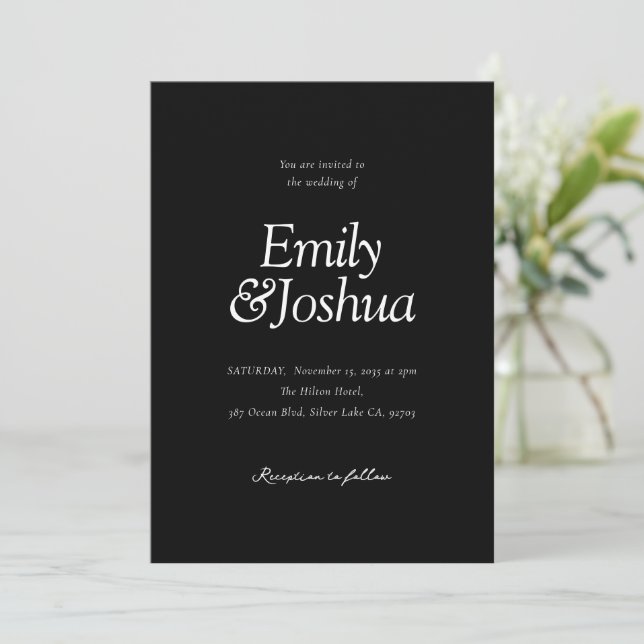Modern Black & White Wedding Invitation (Standing Front)