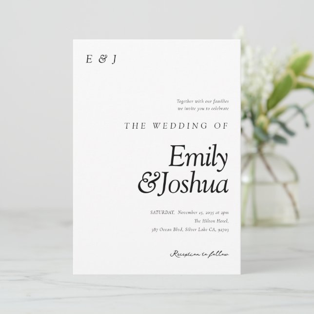 Modern Black & White Wedding Invitation (Standing Front)