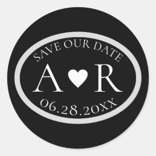 modern black/white wedding love monogram classic round sticker