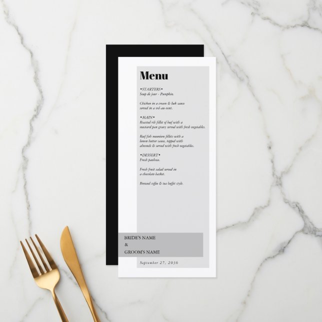Modern Black & White Wedding Menu (Front/Back In Situ)