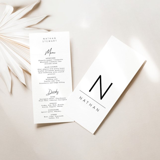 Modern Black White Wedding Menu & Guest Place Card (Creator Uploaded)