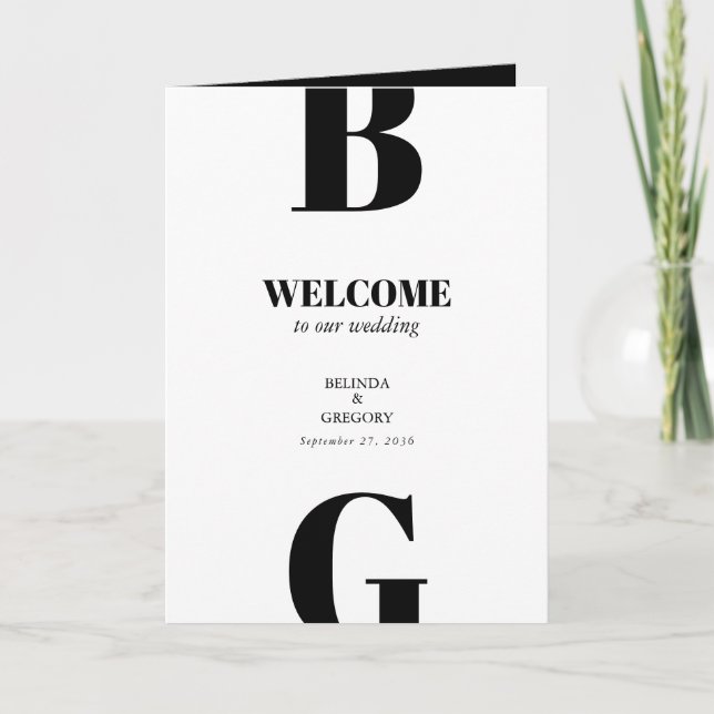 Modern Black & White Wedding Order of Service Programme (Front)