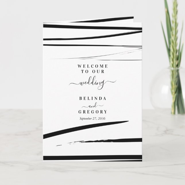 Modern Black White Wedding Order of Service Programme (Front)