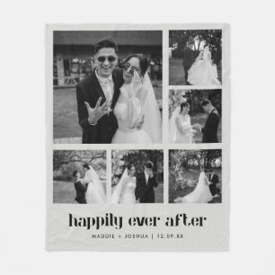 Modern Black & White Wedding Photo Collage Fleece Blanket