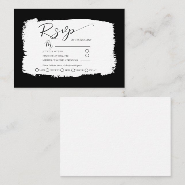 Modern Black & White Wedding Reception Details  En Enclosure Card (Front/Back)