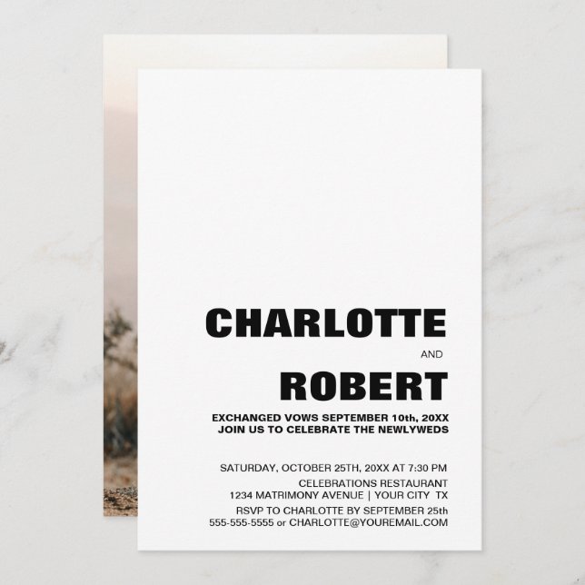 Modern Black White Wedding Reception Invitation (Front/Back)