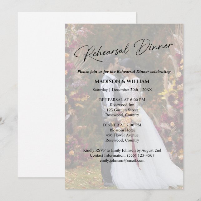 Modern Black & White Wedding Rehearsal Dinner Invitation (Front/Back)