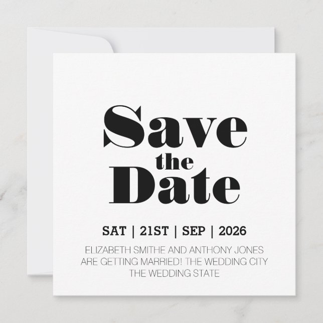 Modern Black White Wedding Save The Date (Front)