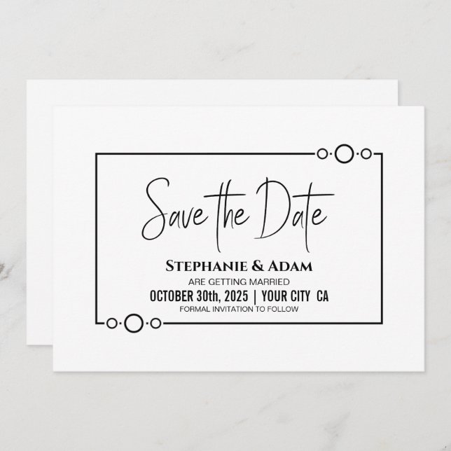 Modern Black White Wedding Save The Date (Front/Back)