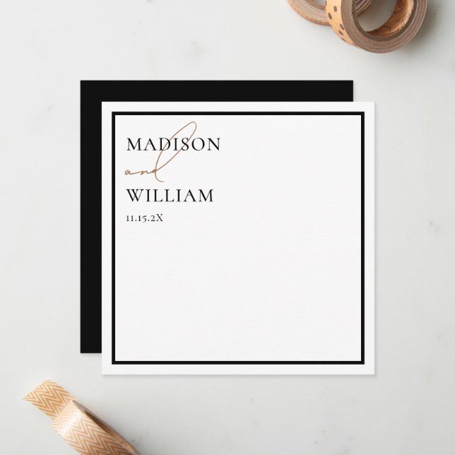 Modern Black & White Wedding Stationery Note Card (Front/Back In Situ)