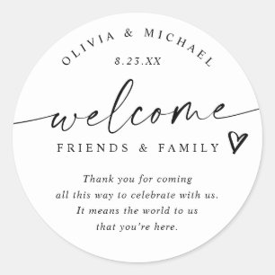 Modern Black & White Wedding Welcome Hotel Bag Classic Round Sticker
