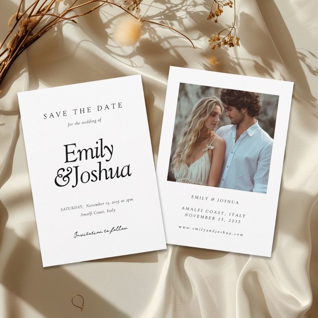 Modern Black & White Wedding with Photo Save The Date (Creator Uploaded)