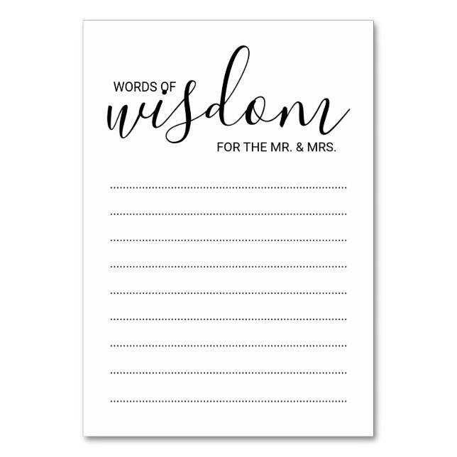 Modern Black&White Wedding Words of Wisdom Cards (Front)