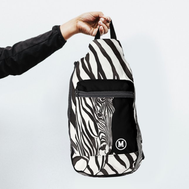 Modern Black White Zebra Stripe Print Name Initial Sling Bag (Creator Uploaded)