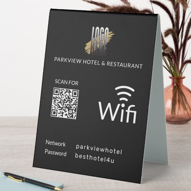 Modern Black Wifi QR Code with Your Business Logo (In SItu (Table))