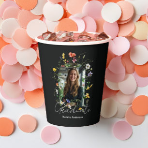 Modern Black Wildflowers Arch Photo Graduate Party Paper Cups