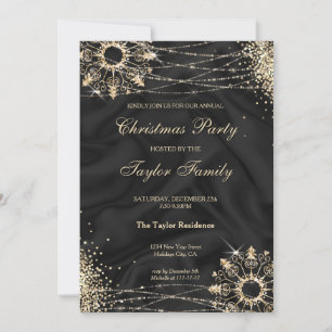 Modern Black Winter Gold Snow Christmas Party Invi Invitation