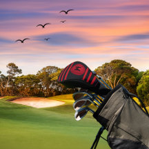 Modern Black With Red Stripes Initial Monogram