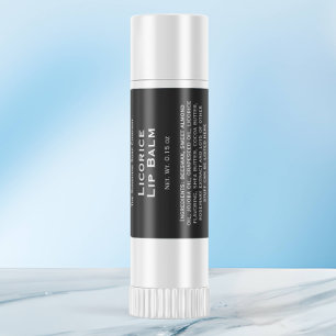 Modern black with white text lip balm tube label