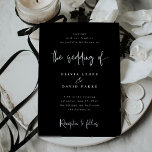 Modern Black with White Text Wedding Invitation<br><div class="desc">These modern,  simple and elegant wedding invitations feature a minimalist white text design with stylish handwritten script on a black background.</div>