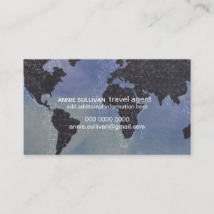 Modern Black World Map Travel Agent  Business Card