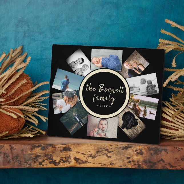 Modern Black Yearly Family Keepsake Photo Collage Plaque (Side)