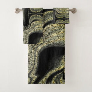 Modern black yellow abstract marble pattern bath towel set
