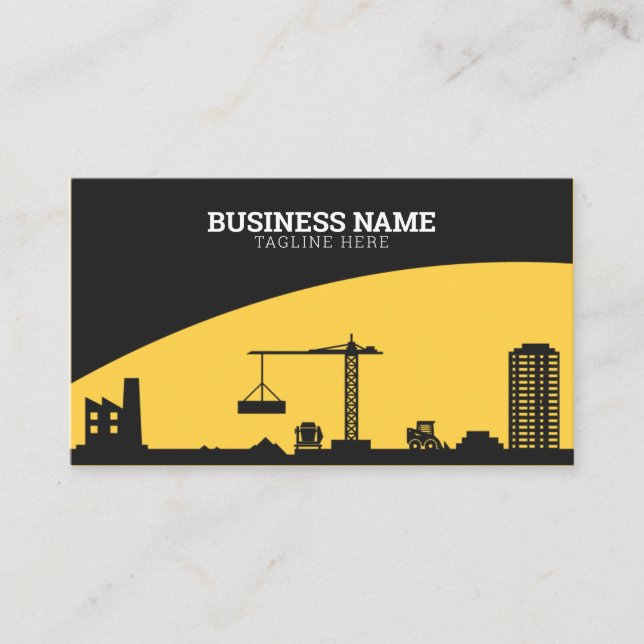 Modern Black & Yellow Construction Site Building Business Card (Front)