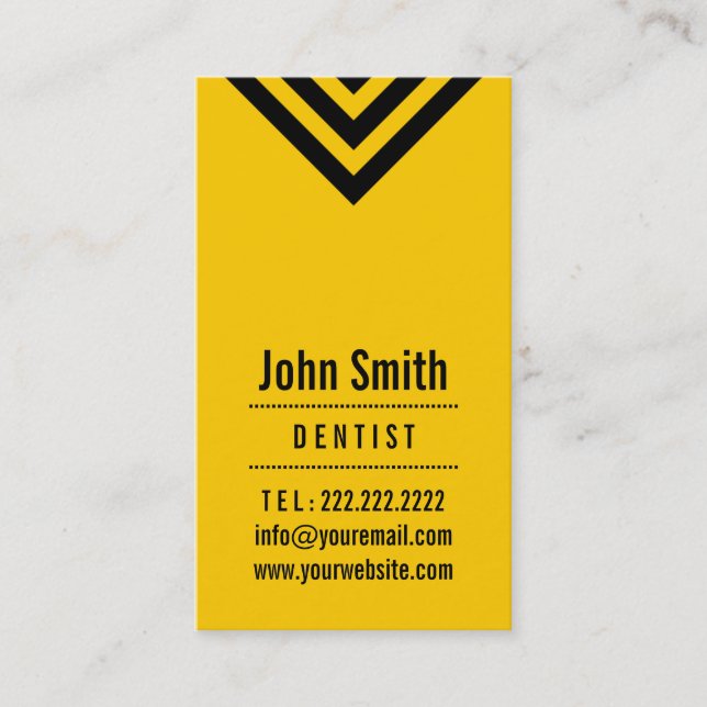 Modern Black & Yellow Dentist Business Card (Front)