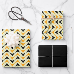 Modern Black & Yellow Geometric Triangle Pattern Wrapping Paper Sheet