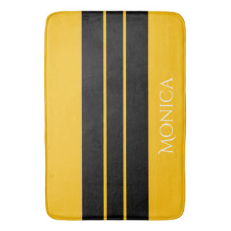 modern black &yellow monogram name bath mat